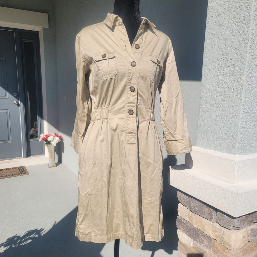 LOFT Beige Button-Up Trench Coat